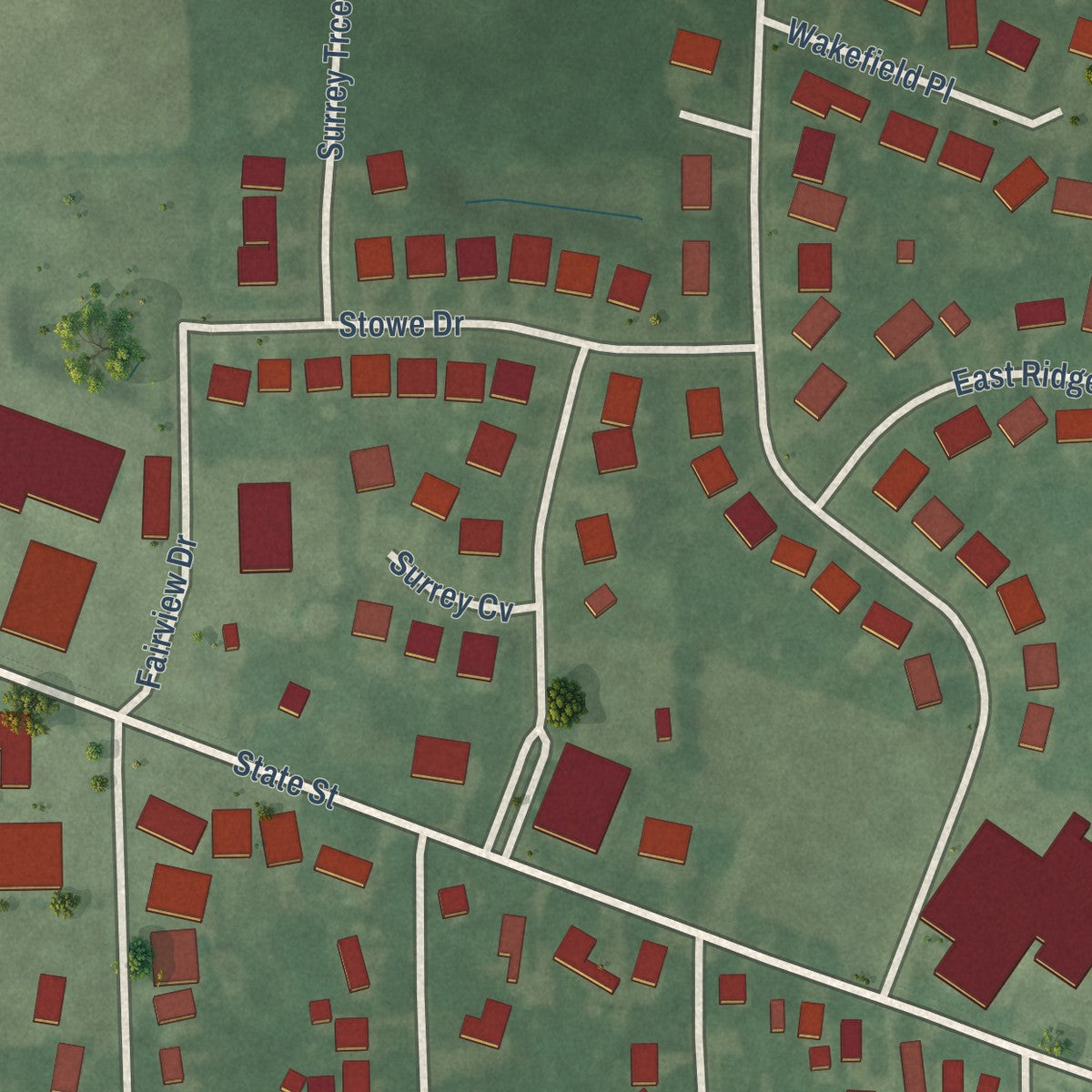 Second close-up of the map of Grabill, Indiana print showing more streets and buildings