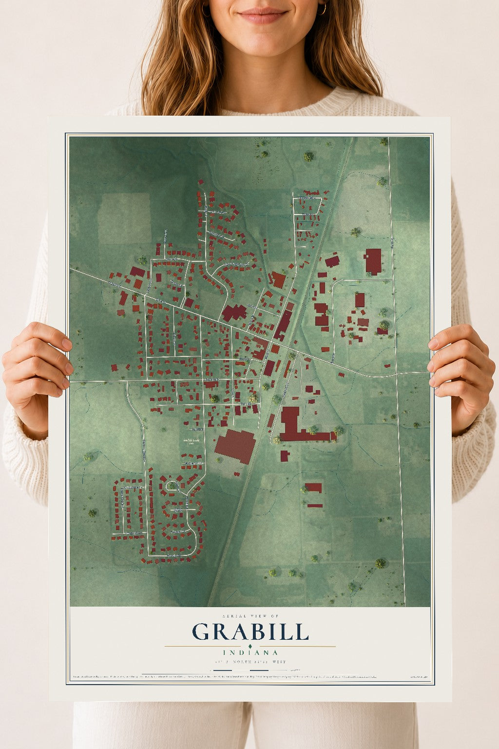 Map of Grabill, Indiana, 18 x 24 inch unframed archival matte print