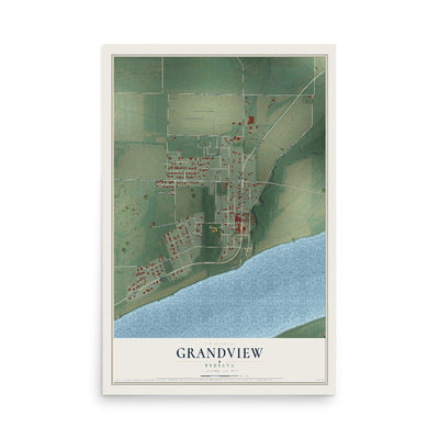 Map of Grandview, Indiana, 12 x 18 inch unframed archival matte print