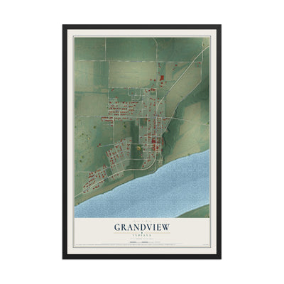 Map of Grandview, Indiana, 12 x 18 inch print in a black wood frame