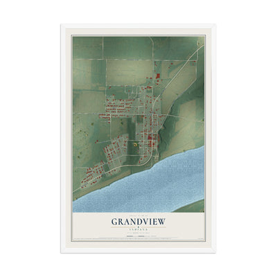 Map of Grandview, Indiana, 12 x 18 inch print in a white wood frame