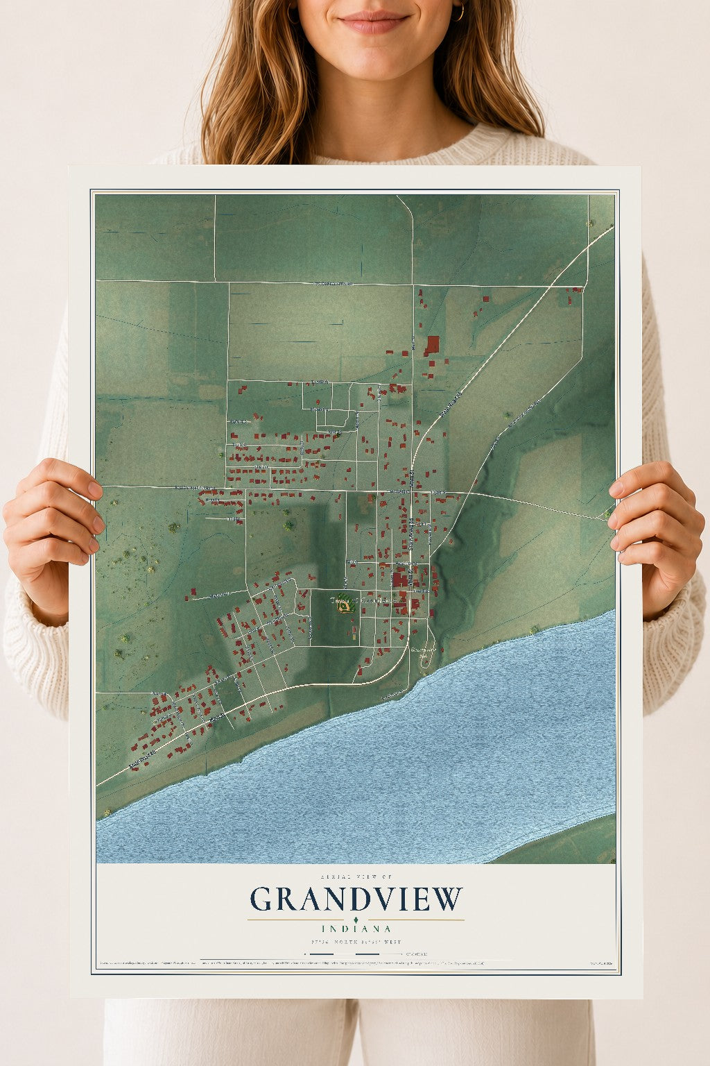 Map of Grandview, Indiana, 18 x 24 inch unframed archival matte print