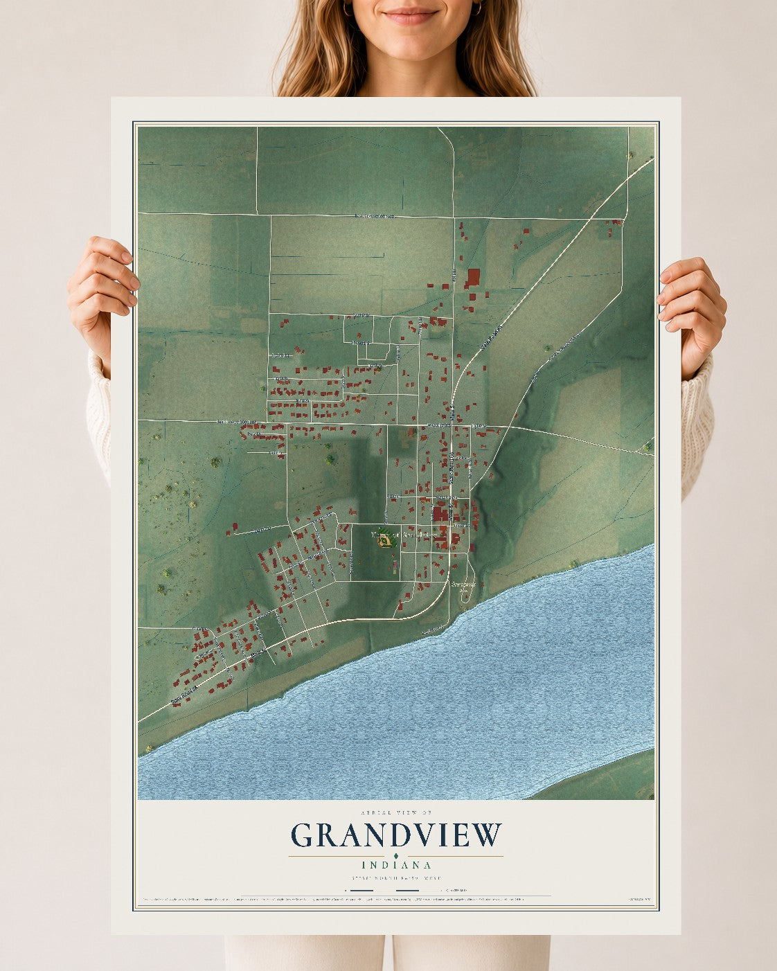 Map of Grandview, Indiana, 24 x 36 inch unframed archival matte print
