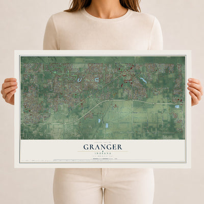 Map of Granger, Indiana, 12 x 18 inch unframed archival matte print