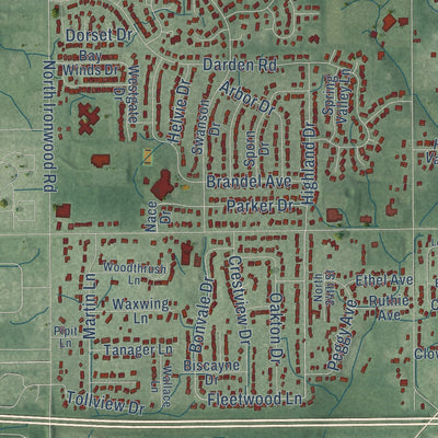 Second close-up of the map of Granger, Indiana print showing more streets and buildings