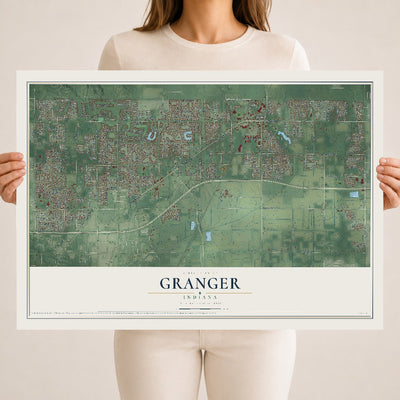 Map of Granger, Indiana, 18 x 24 inch unframed archival matte print