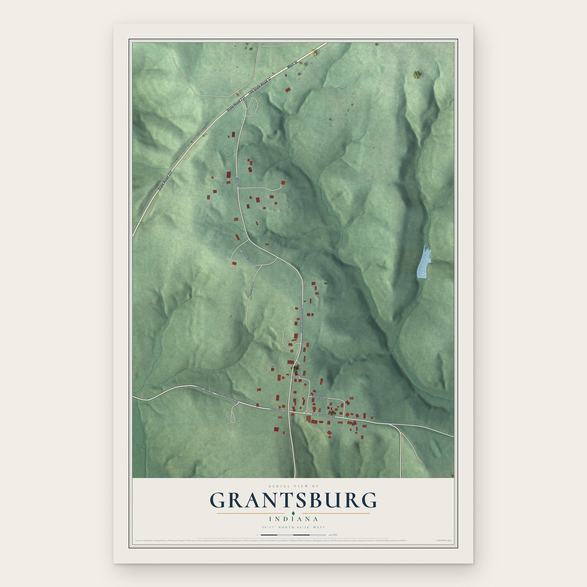 Grantsburg, Indiana map print, the full design
