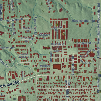 Second close-up of the map of Greencastle, Indiana print showing more streets and buildings