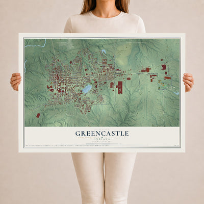 Map of Greencastle, Indiana, 24 x 36 inch unframed archival matte print