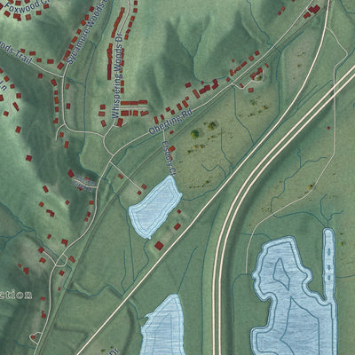 Second close-up of the map of Greendale, Indiana print showing more streets and buildings