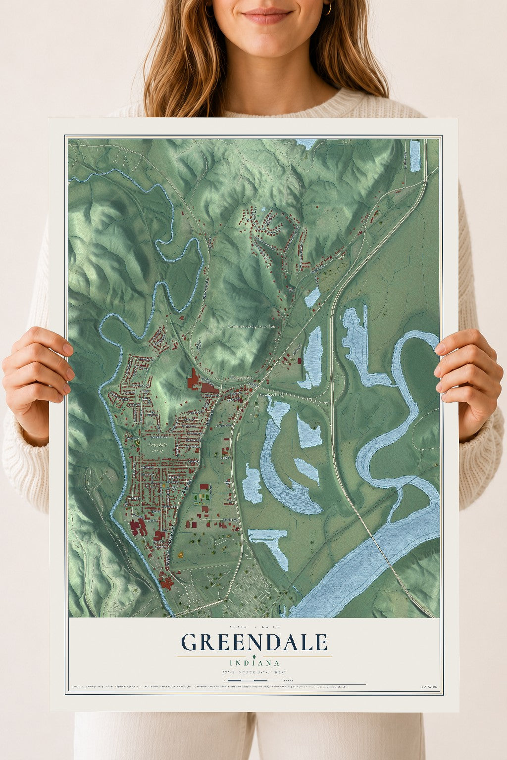 Map of Greendale, Indiana, 18 x 24 inch unframed archival matte print