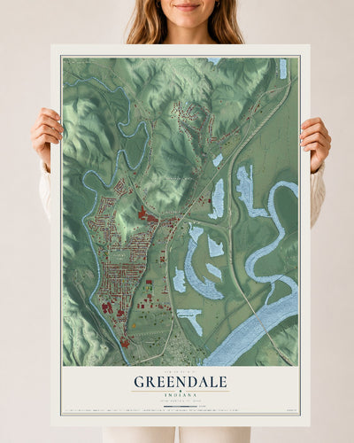Map of Greendale, Indiana, 24 x 36 inch unframed archival matte print