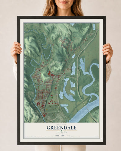 Map of Greendale, Indiana, 24 x 36 inch print in a black wood frame