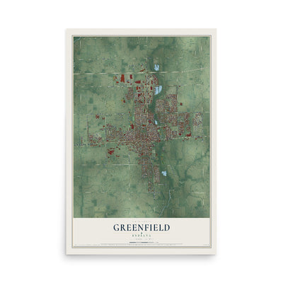 Map of Greenfield, Indiana, 12 x 18 inch unframed archival matte print