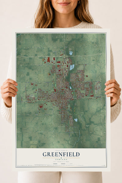 Map of Greenfield, Indiana, 18 x 24 inch unframed archival matte print