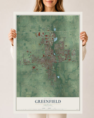 Map of Greenfield, Indiana, 24 x 36 inch unframed archival matte print