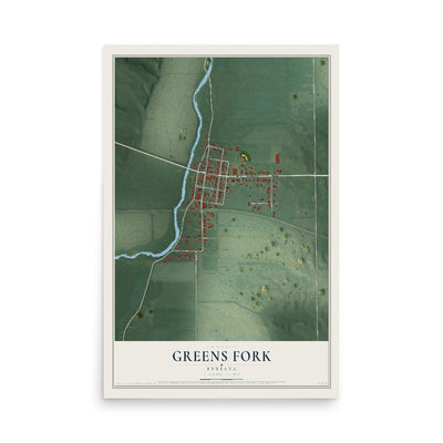 Map of Greens Fork, Indiana, 12 x 18 inch unframed archival matte print