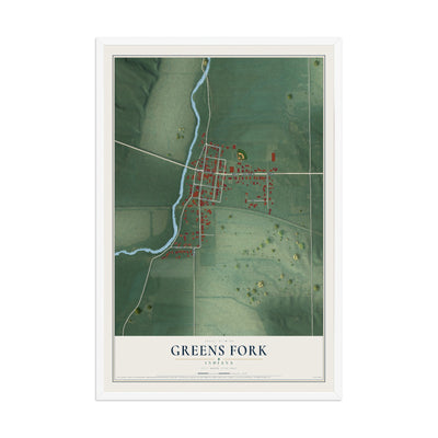 Map of Greens Fork, Indiana, 12 x 18 inch print in a white wood frame