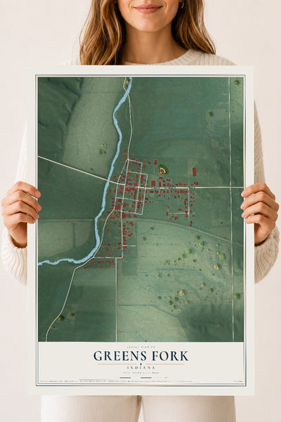 Map of Greens Fork, Indiana, 18 x 24 inch unframed archival matte print
