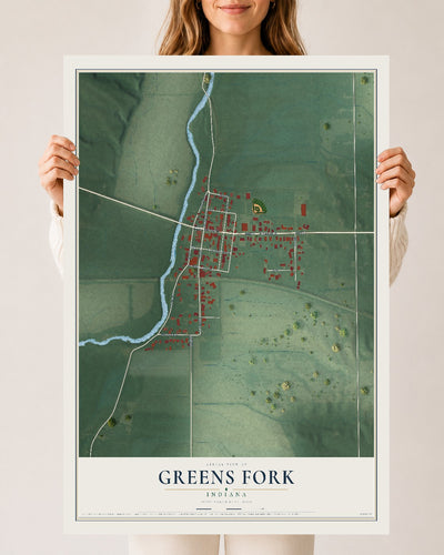 Map of Greens Fork, Indiana, 24 x 36 inch unframed archival matte print
