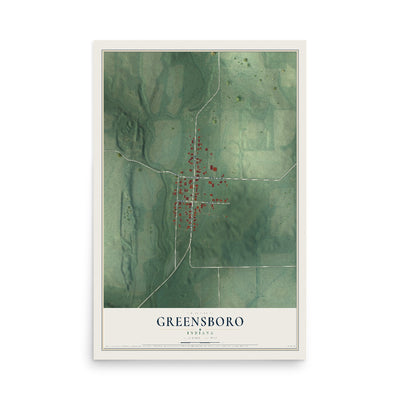 Map of Greensboro, Indiana, 12 x 18 inch unframed archival matte print