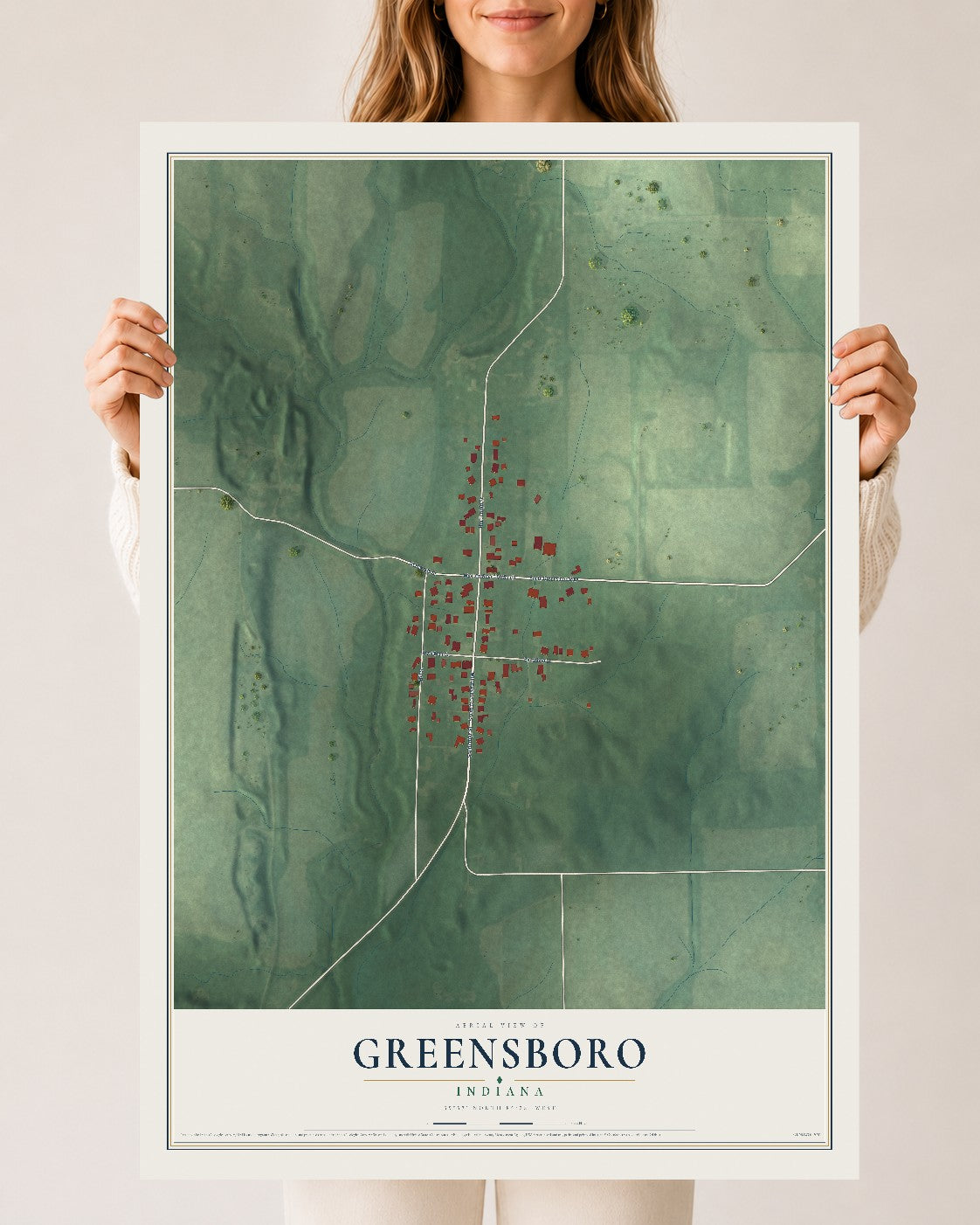 Map of Greensboro, Indiana, 24 x 36 inch unframed archival matte print