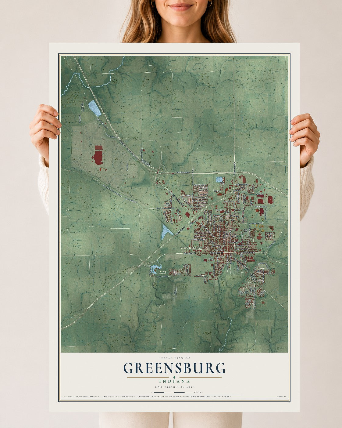 Map of Greensburg, Indiana, 24 x 36 inch unframed archival matte print