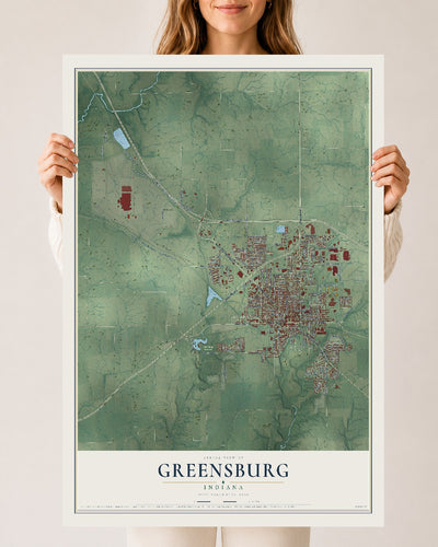 Map of Greensburg, Indiana, 24 x 36 inch unframed archival matte print