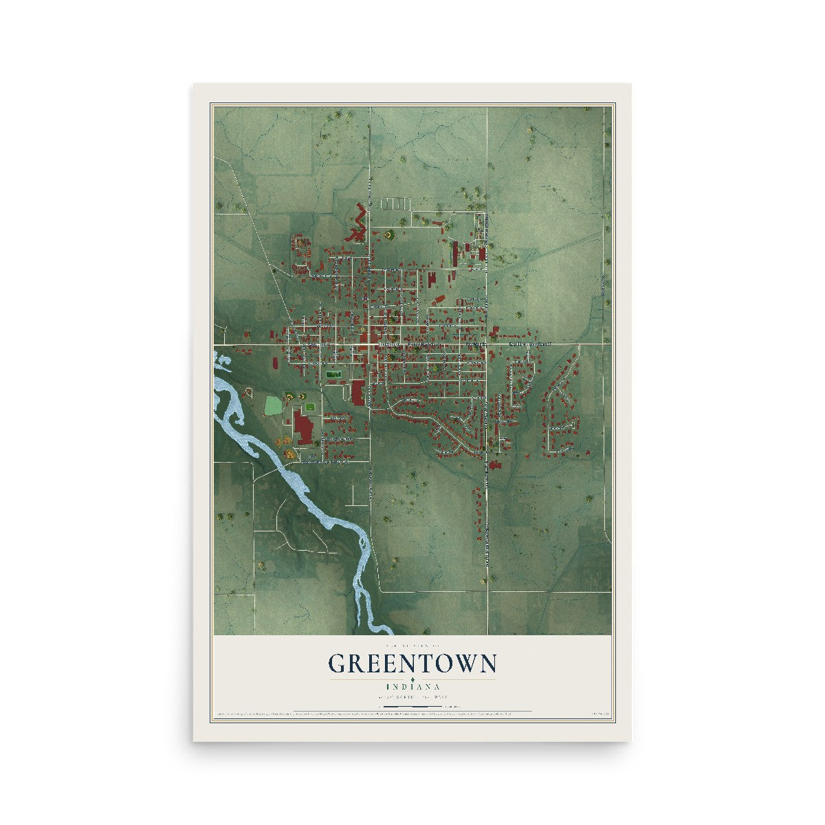 Map of Greentown, Indiana, 12 x 18 inch unframed archival matte print