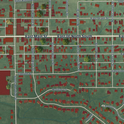 Close-up of the map of Greentown, Indiana print showing street and building detail