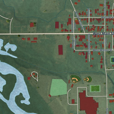 Second close-up of the map of Greentown, Indiana print showing more streets and buildings