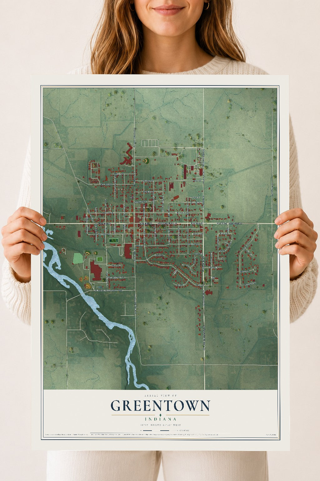 Map of Greentown, Indiana, 18 x 24 inch unframed archival matte print