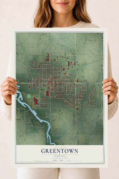 Map of Greentown, Indiana, 18 x 24 inch unframed archival matte print