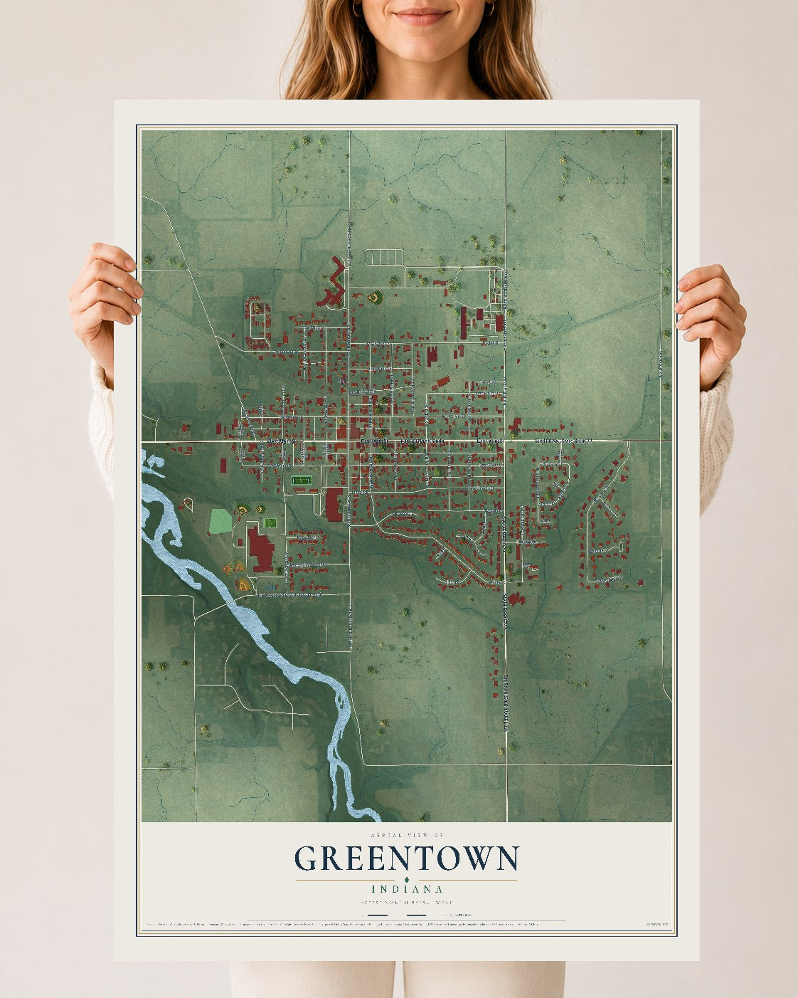 Map of Greentown, Indiana, 24 x 36 inch unframed archival matte print