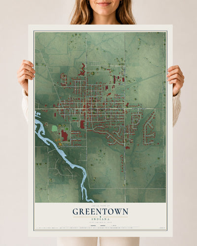 Map of Greentown, Indiana, 24 x 36 inch unframed archival matte print
