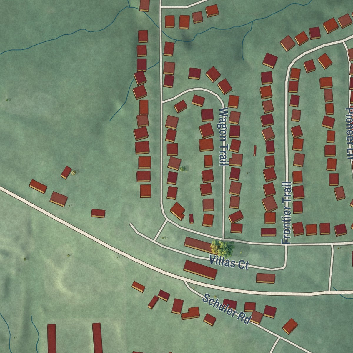 Close-up of the map of Greenville, Indiana print showing street and building detail