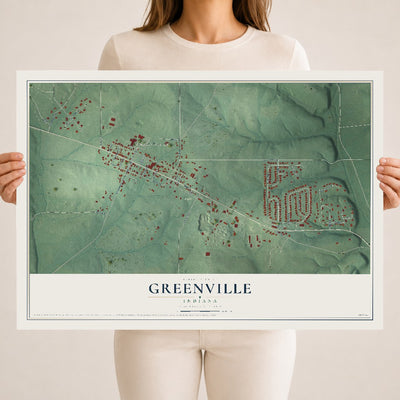 Map of Greenville, Indiana, 18 x 24 inch unframed archival matte print