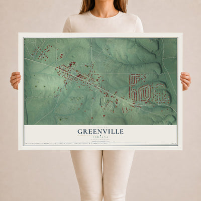 Map of Greenville, Indiana, 24 x 36 inch unframed archival matte print