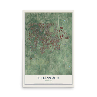 Map of Greenwood, Indiana, 12 x 18 inch unframed archival matte print