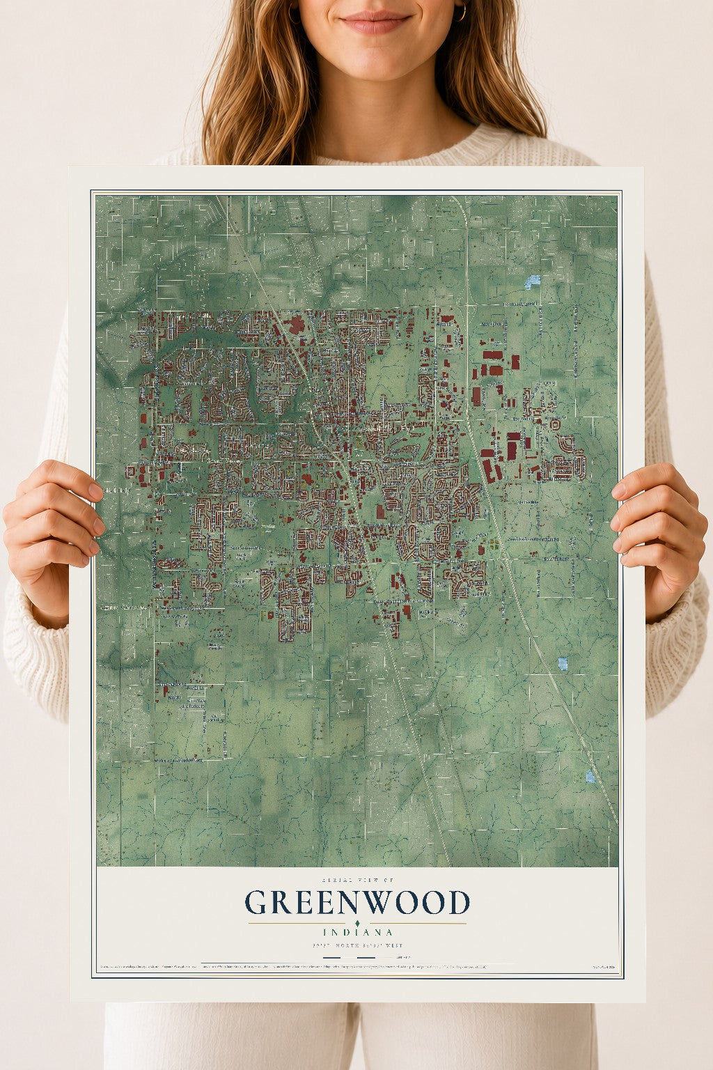 Map of Greenwood, Indiana, 18 x 24 inch unframed archival matte print