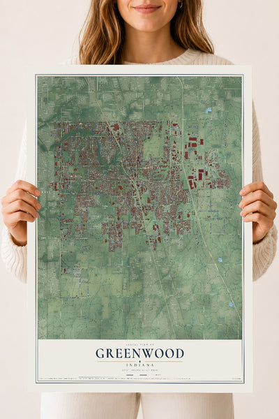Map of Greenwood, Indiana, 18 x 24 inch unframed archival matte print