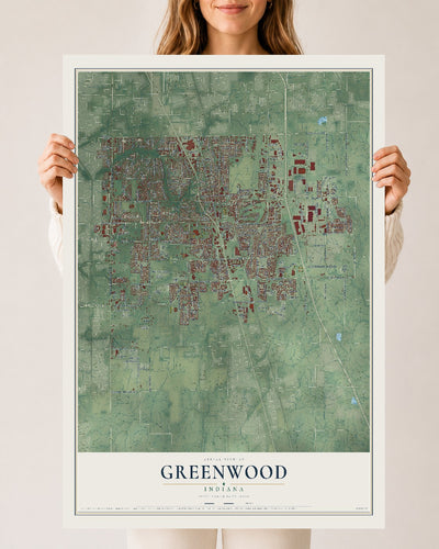 Map of Greenwood, Indiana, 24 x 36 inch unframed archival matte print