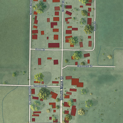 Second close-up of the map of Griffin, Indiana print showing more streets and buildings