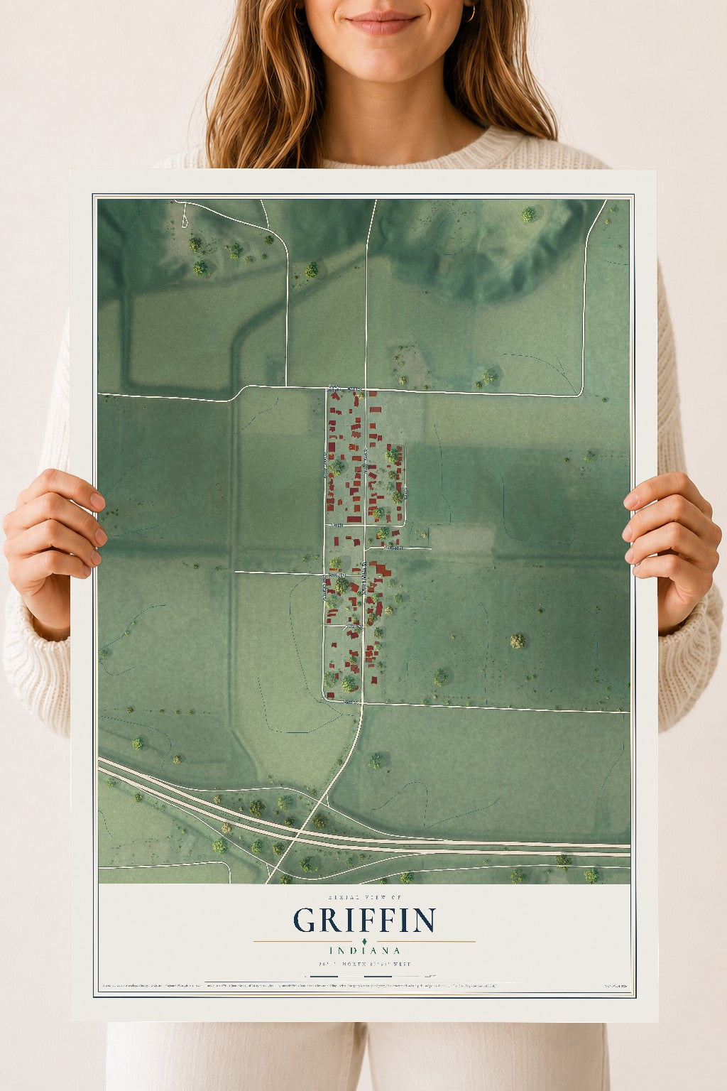 Map of Griffin, Indiana, 18 x 24 inch unframed archival matte print