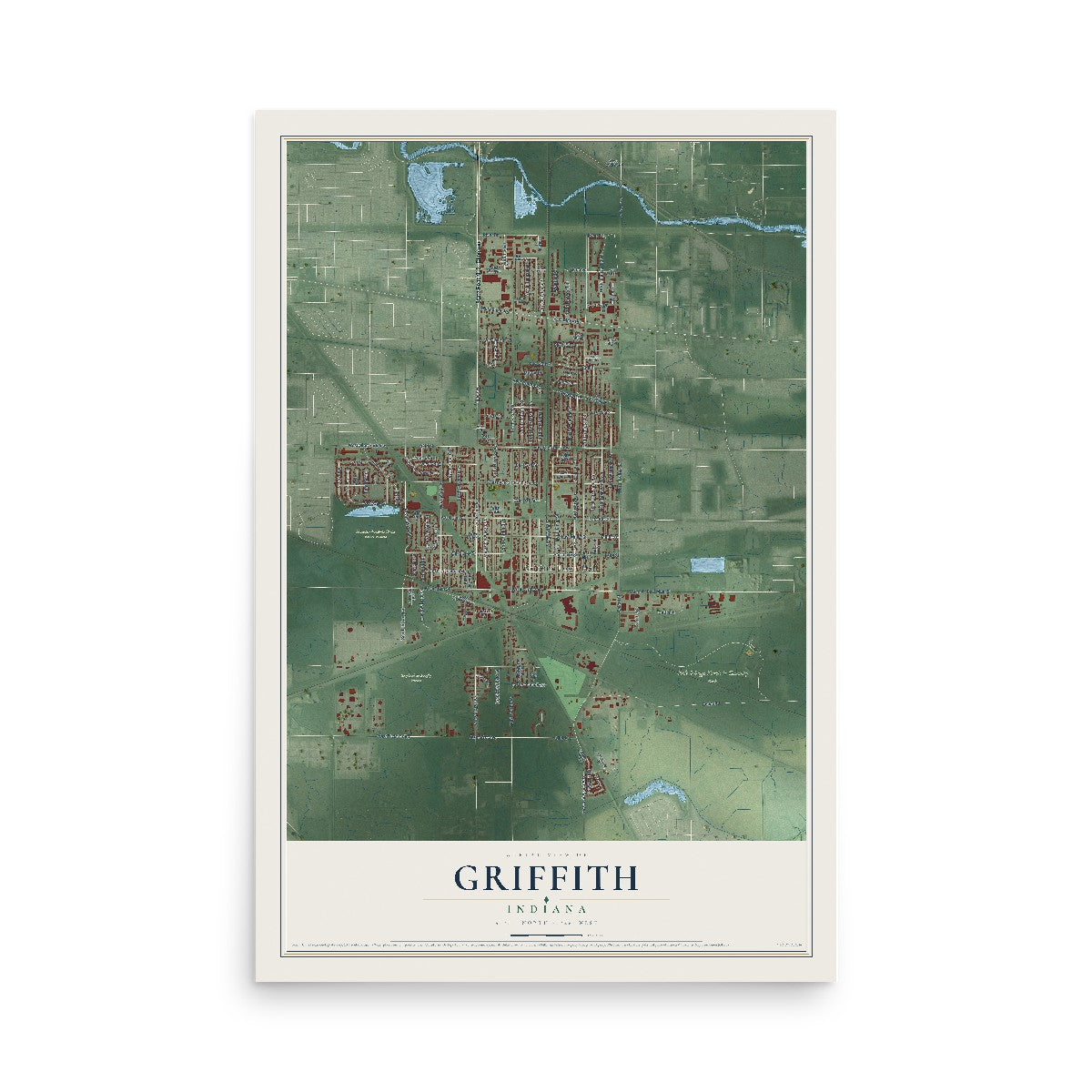Map of Griffith, Indiana, 12 x 18 inch unframed archival matte print