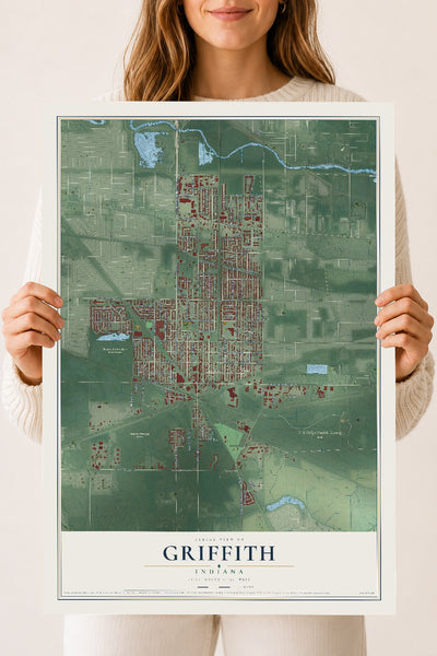 Map of Griffith, Indiana, 18 x 24 inch unframed archival matte print