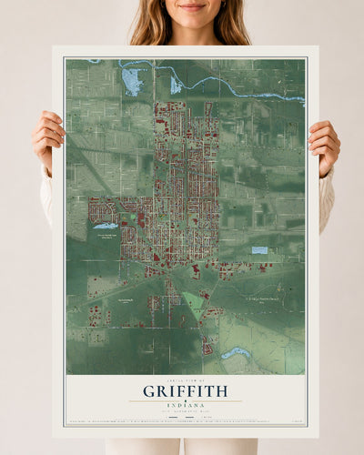 Map of Griffith, Indiana, 24 x 36 inch unframed archival matte print