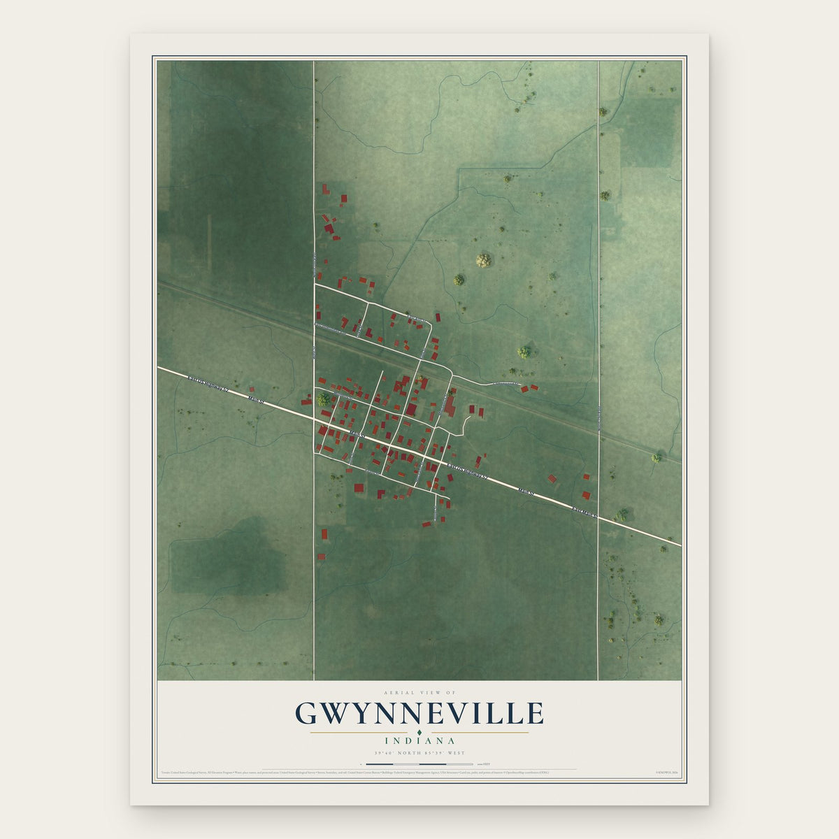 Gwynneville, Indiana map print, the full design
