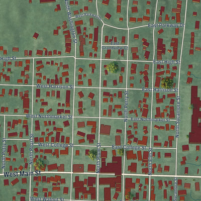 Close-up of the map of Hagerstown, Indiana print showing street and building detail