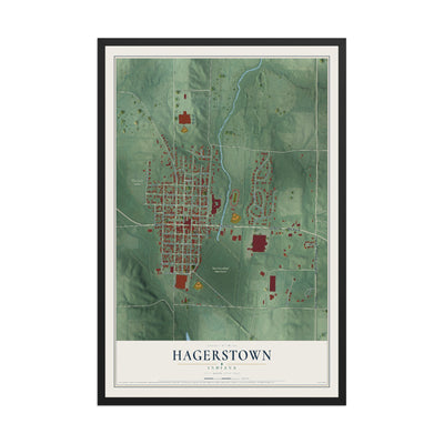 Map of Hagerstown, Indiana, 12 x 18 inch print in a black wood frame